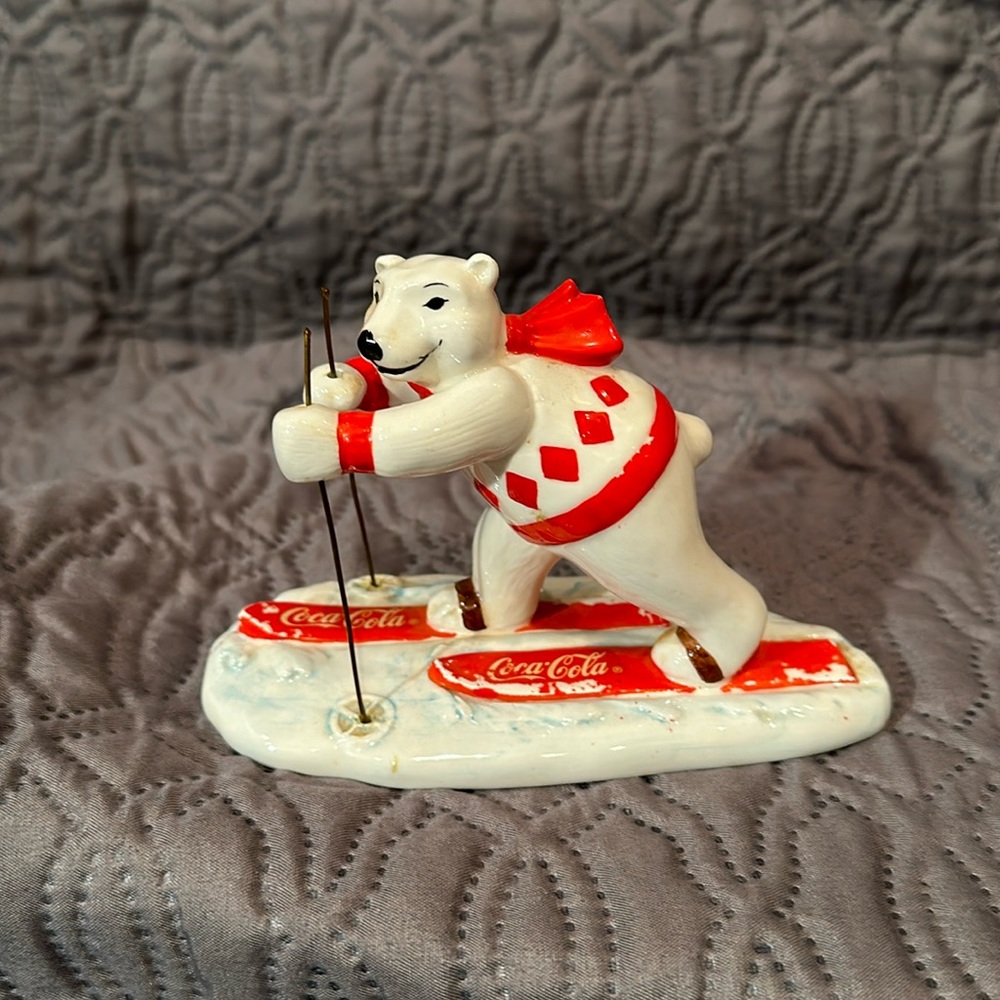 Coca Cola Holiday Polar Bear Figure Skiing 1995 Enesco Ceramic